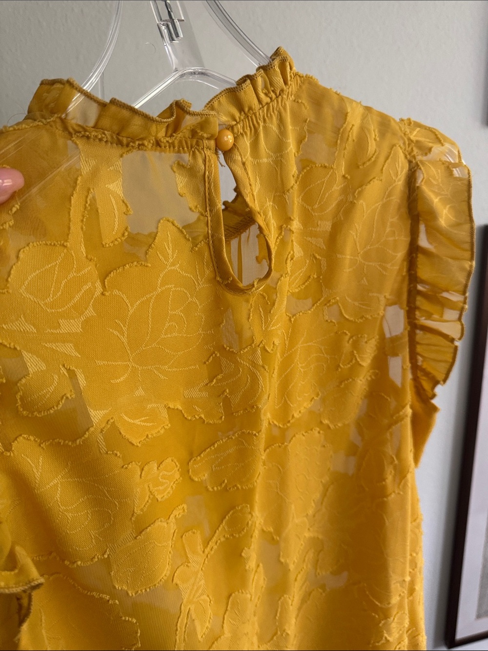 Yellow Sleeveless Ruffle Neck Women's Work Office Top - Picture 5 of 6